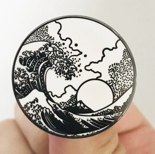 Black/White Wave Enamel Pin