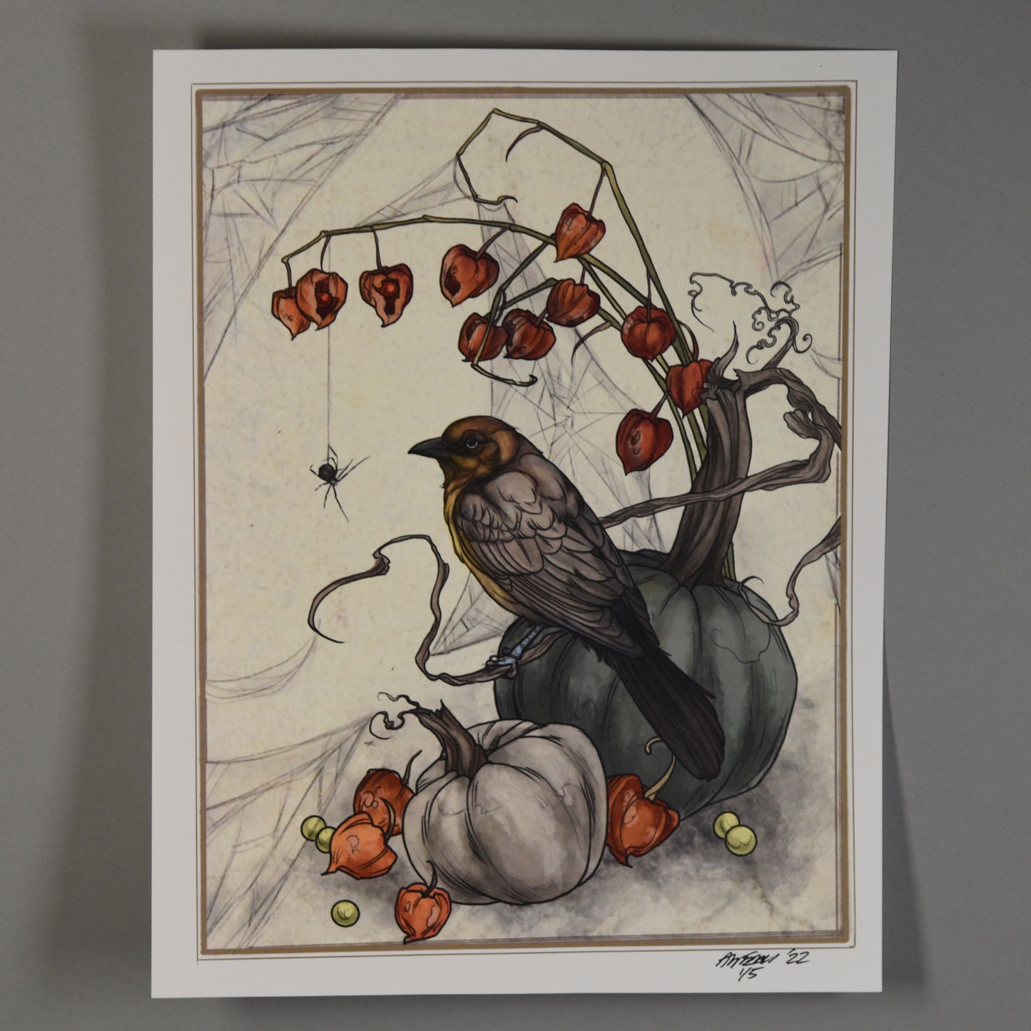 Brown Bird & Pumpkins Print -Alyssa McNall